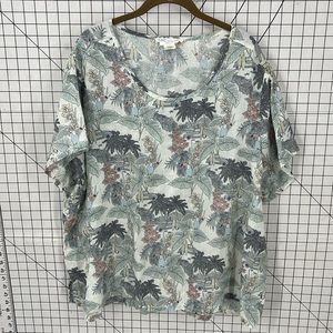 CC California 100% linen tropical Hawaiian vacation print top 3X